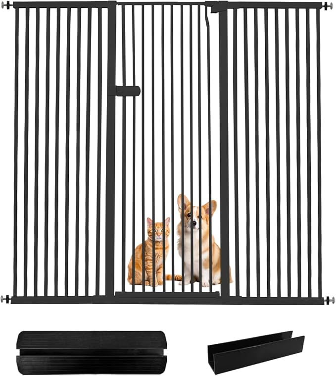 Lumizone Extra Tall Cat Gate 55.12" High Pressure Mounted Extra Wide 2025 New (17 Sizes) 1.37" Gap No Drilling Auto-Close One-Handed Operation Tall Pet Gate for Dogs(Black, 55.12" H x 63.39"-67.71" W)