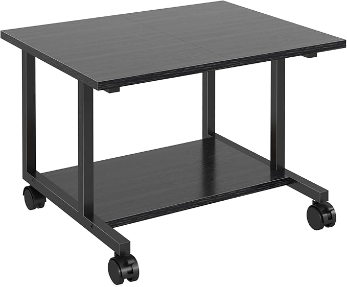 Livofloral Under Desk Printer Stand, 20.5 x 15.7 Inches Cart With Wheels, 2 Tier Mobile Table for Home Office, Large Stand With Storage for Mini Fridge, Black