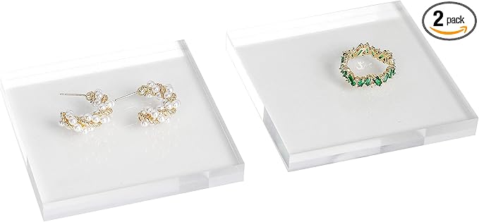 GemeShou Acrylic earring display risers for selling, Transparent jewelry display riser stand, clear ring riser tray for boutique store selling, Jewelry photo props【3.15 L x3.15 W x0.39 H inch 2pcs】