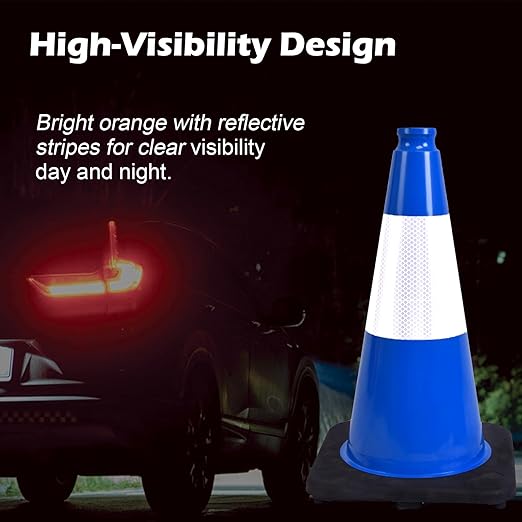 8 Pack 18 Inch Blue Durable Training Cones with Black Base, Playground Boundary Markers, School Events, Driveway Safety, Sports Use (8, Blue, 18 Inch)
