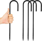 Anothera 4 Pack Trampoline Stakes Anchors High Wind, 12 Inches Tent Stakes Heavy Duty, Galvanized Steel Ground Stakes Kit, J Shaped Rebar Stakes for Trampoline, Tents, Fence