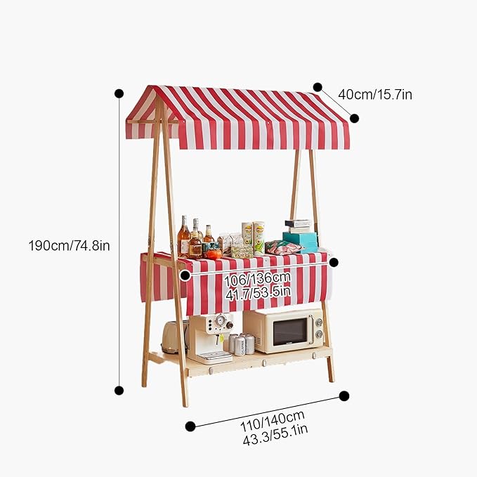 Movable Stall Display Stand, Foldable Vending Stand Kiosk Display Trolley with Canopy, Portable Food Cart, for Selling Snacks/Sweets/Toys, Multiple Colors(Dark Green A,110 * 190cm)