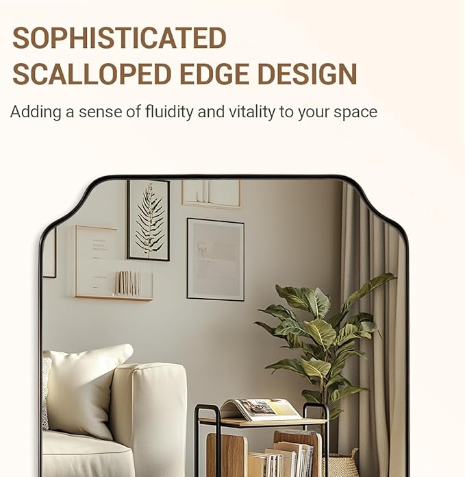 ANDY STAR Brushed Bronze Scalloped Mirror, 24"x32" Bathroom Vanity Mirror, Unique Rectangular Bathroom Mirror with Stainless Steel Metal Framed, Wall Mounted Decorative Mirror (Horizontal/Vertical)