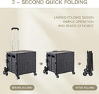 Foldable Utility Cart ，Folding Shopping carts，Collapsible cart with Stair Climbing Wheels, 8 Wheel Shopping cart，Collapsible Rolling Crate with Telescoping Handle (Black, 17.32 * 17.13 * 30.12)