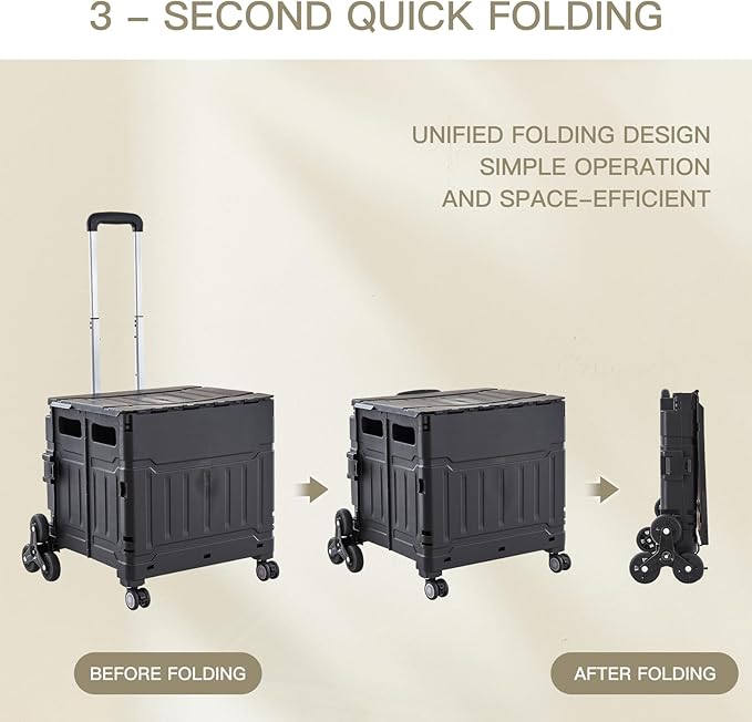 Foldable Utility Cart ，Folding Shopping carts，Collapsible cart with Stair Climbing Wheels, 8 Wheel Shopping cart，Collapsible Rolling Crate with Telescoping Handle (Black, 17.32 * 17.13 * 30.12)