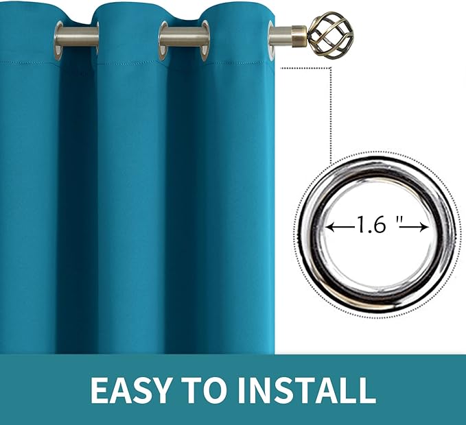 BGment Blackout Curtains - Grommet Thermal Insulated Room Darkening Bedroom and Living Room Curtains, Set of 2 Panels (52 x 45 Inch, Peacock Blue)