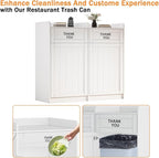 Restaurant Trash Can Cabinet Double 40 Gallon, Wooden Commercial Trash Can with Tray Holder, Large Garbage Cabinet for Restaurant Cafeteria Office, White