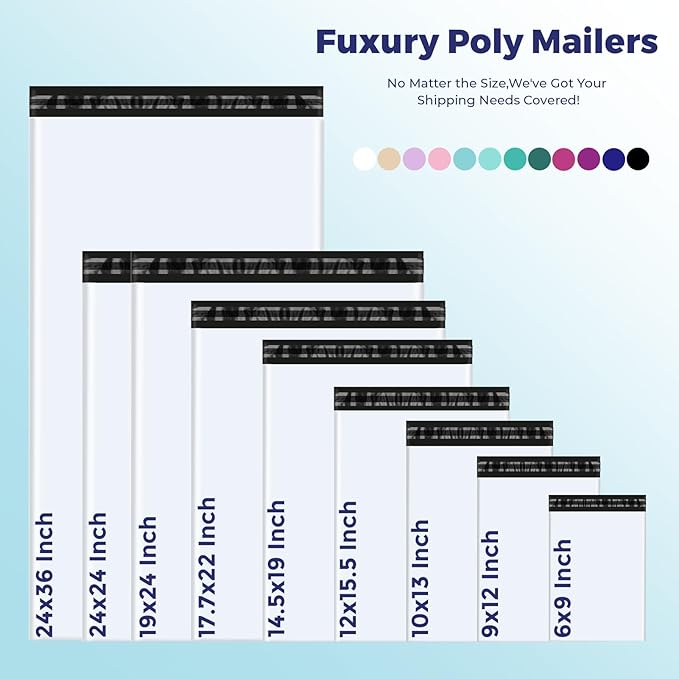 Fuxury 100 Pcs 12x15.5" Poly Mailers,Heavy Duty Shipping Bags for Clothing,Self Seal Plastic Mailing Envelopes for Books Packaging Postal Return Business,White