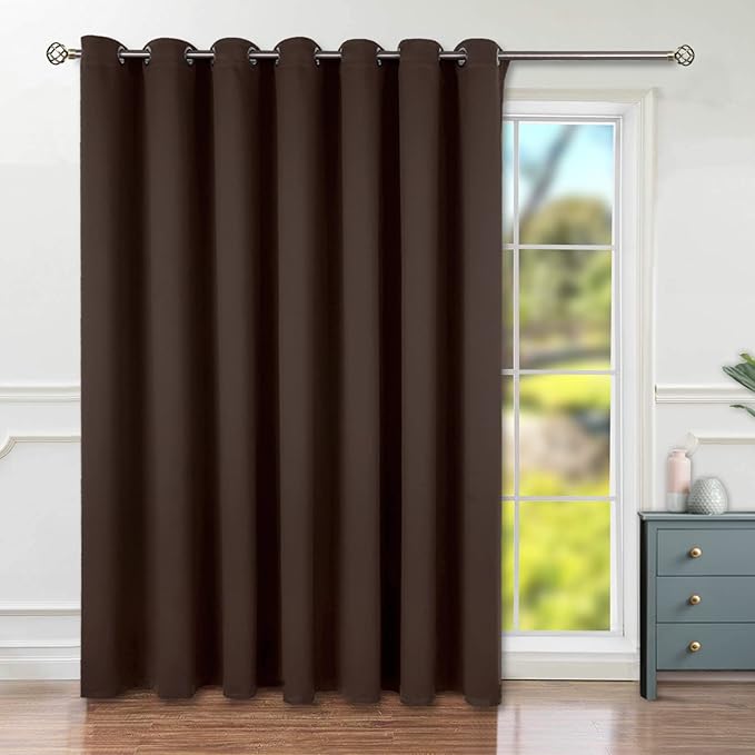 BGment Brown Sliding Door Curtain 96 Inch Long - Wide Room Darkening Room Divider Curtain for Bedroom Privacy Themral Insulated Grommet Room Separator Drape, 1 Panel, 100 X 96