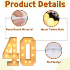 imprsv 3FT Marquee Numbers, Marquee Light Up Numbers 40th Birthday Decorations for Women Men, 40th Birthday Women Foam Board Anniversary Party Decorations Arch Kit (DIY)