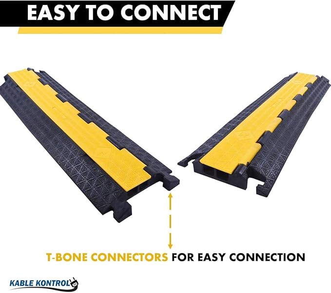 Kable Kontrol Atlas Cable Protector Wire Ramp - 2 Channel - 1 Pc - 39" Long Black & Yellow - 20,000 Lbs Load Capacity - Rubber Speed Bump Wire Protector Cord Cover - CP9972