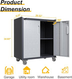 Metal Storage Cabinet with Wheels, Lockable Rolling Tool Chest with Adjustable Shelf & Handle & 2-Doors, Mobile Steel Locker for Garage, Home, Office, School, Assembly Required, Black&Grey