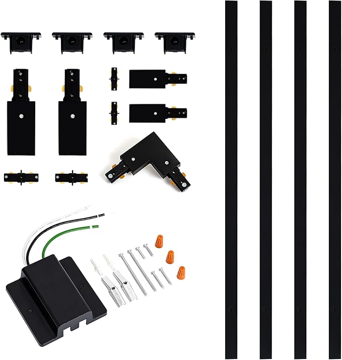VANoopee 13FT H Track Lighting Rails Black, H Type Track Lighting Kit with Floating Canopy Connector, End Caps, Live End Feeds, I T & L Connectors, Compatible with Single Circuit H Style Track System