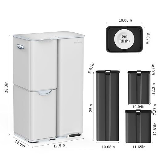 mVm Kitchen Trash Can, 60 Liter / 16 Gallon 3-in-1 Garbage Can for Wet/Dry Waste Sorting, Recycling Bin with Foot-Pedal, Soft-Close,Anti-Fingerprint,Stainless Steel Trash Can for Kitchen,Living Room