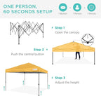 Best Choice Products 10x10ft 1-Person Setup Pop Up Canopy Tent Instant Portable Shelter w/ 1-Button Push, Case, 4 Weight Bags - Marigold