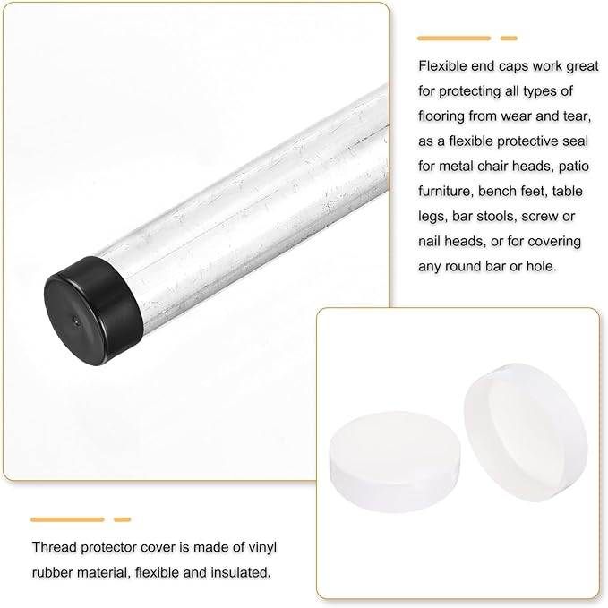 uxcell 4pcs Rubber End Caps 200mm(7.9 Inch) ID Vinyl Round End Cap Cover Screw Thread Protectors White, 50mm Height