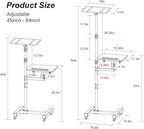 2 Shelves Projector Stand Tripod, Height Adjustable Max 64", Mobile Laptop Cart on Wheels Projector Tripod Stand, Overbed Table with Wheels, Rolling Laptop Floor Stand for Couch