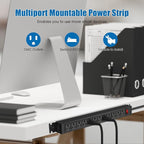 HHSOET 2 Pack Rotating Mountable Power Strip, 12 Outlet Wall Mount Surge Protector, Metal Heavy Duty and Versatile Outlet Strip, Stylish Appearance, Sturdy and Durable, 3ft Power Cord.(Black)