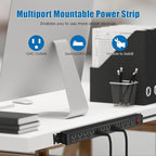 HHSOET Rotating Mountable Power Strip, 12 Outlet Wall Mount Surge Protector, Metal Heavy Duty and Versatile Outlet Strip, Stylish Appearance, Sturdy and Durable, 3ft Power Cord.(Black)