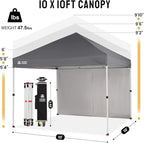 CROWN SHADES 10X10 Comercial Instant Canopy Pop Up Tent with Center Lock, 300D Fabric, 4 Sidewalls, Sto'N Go Bag, Grey