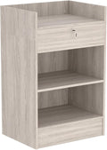 24”W * 18”D * 38”H - Cash Register Stand，Cash Wrap Checkout Desk Counter Stand with Drawer & 2 Tiers Storage for Church, Retail Store, Debate, Shopping Mall (Gray Wood Grain)