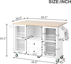 White Kitchen Cart with Storage, Drop Leaf Kitchen Island on Wheels, Mobile Rolling Cart with Drawers & Shelves for Small Spaces, Farmhouse Kitchen Cart with Butcher Block Top