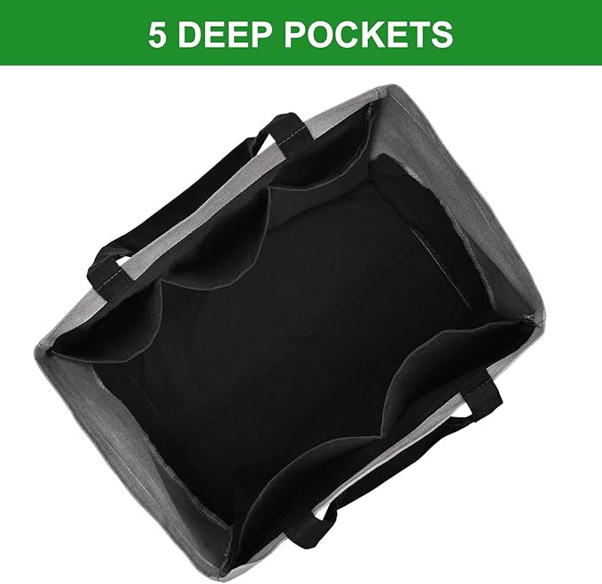 3 Pack Canvas Reusable Grocery Bags Heavy Duty, 8.3 gal Foldable Large Tote Bag with Handles, Holds 60 lbs Canvas Shopping Bags & Washable Eco-friendly Bags with 5 Pockets, Grey+Black