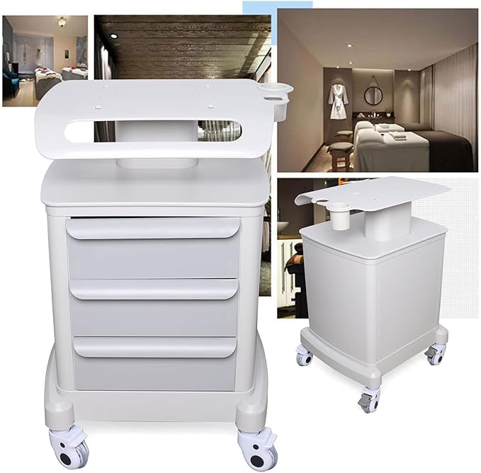 3 Drawers Salon Trolley Cart with Top Shelf, ABS Rolling Storage Cabinet Trolley w/Handle, 66lbs Capacity Mobile Utility Cart for Salon & Dental Clinic