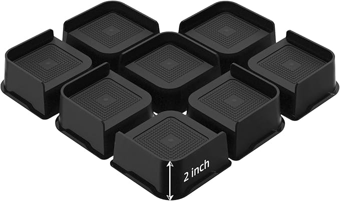 Bed Risers, Oversized Furniture Risers, 2 inch Raise Blocks for Bed Couch Desk Sofa Table Lifts, Furniture Legs Lifters Support up to 6000 Lbs (Black, 8 Pack Set)