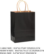 qiqee 100-Packs Black Paper Gift Bags with Handles Bulk Assorted Sizes(33pcs Large 13", 33pcs Medium 11", 34pcs Small 8")