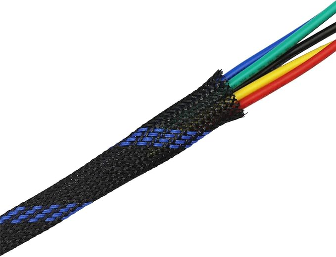 30ft PET Expandable Sleeving Wire Cable Sleeve (3/5", Steel Blue&Black)