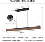 EDISLIVE 49.2 in Wood Linear LED Pendant Light Kitchen Island，Dimmable LED Island Light Adjustable Height 3000K for Dining Room - Black Walnut