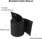 MECCANIXITY Braided Cable Sleeves Heat Shrinkable Fabric Sleeving, 2" 3ft Black 2:1 Ratio Heat Shrinkable Cord Protector for Harness Cable, Network Cable Protection, Cable Management