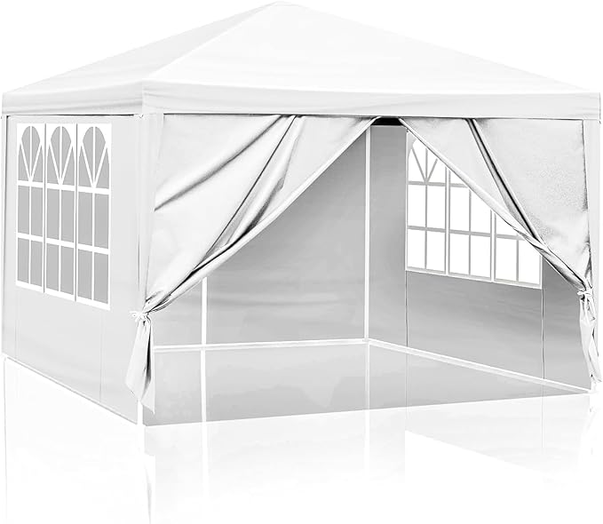 10x10 FT Party Tent, Outdoor Wedding Tents for Parties, Canopy Event Tent with 4 Removable Sidewalls, Waterproof Gazebo Shelter for Birthday Parties, Weddings, BBQs & Events (10X10FT-4Sides White)