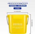 Roshtia 6 Pcs 3 Quart Cleaning Bucket Small Sanitizing Square Bucket Detergent Pail for Home Commercial Restaurant Kitchen Office School (Yellow)