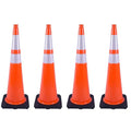 4 Pack 36 Inch Orange PVC Traffic Cones Black Base Stable Large Size, Highway Traffic Outdoor Construction Safety Warning Cones (4, Orange, 36 Inch)