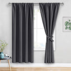 JIUZHEN Blackout Curtains for Bedroom - Thermal Insulated Room Darkening Rod Pocket Curtains for Living Room, Set of 2 Panels with Tiebacks, 52 x 72 Inch Length, Dark Grey