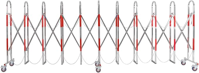 Expandable Metal Barricade, Safety Barrier with Casters 1.1x5M Portable Mobile Gate Stainless Steel Fence for Garage Construction Site Traffic Control (Red)