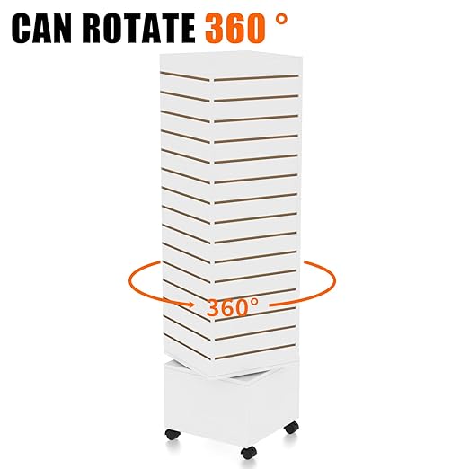 16”W * 16”D * 60”H White Slatwall Tower - Rotating and Rolling - Slatwall Display Tower - Rotating Spinner Rack for Store Fixtures and Display Retail - Boutique, Home