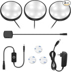 YGS-Tech LED Under Cabinet Lighting Kit, 1020 Lumens LED Puck Light, 5000K Daylight White, CRI90+, Touch Dimming, Black Trim All Accessories Included, for Kitchen, Closet Lights, Safe Light, 3-Pack