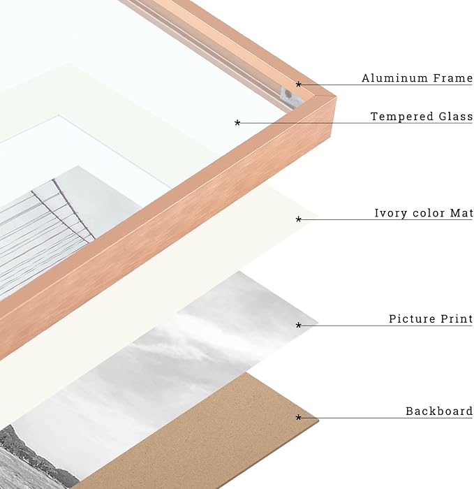 Frametory, 11x14 Metal Picture Frame with Mat for 8x10 Picture & Real Glass, Aluminum Photo Frame Collection (Rose Gold, 2 Pack)