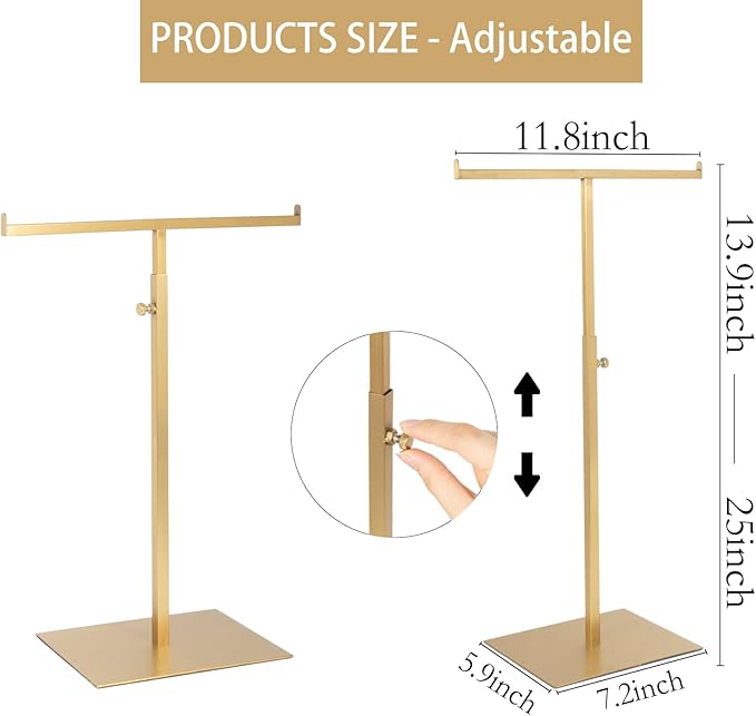 Purse Display Stand Jewelry Towers 2 Packs Stainless Steel Bag Stand Tabletop Adjustable Height Double Hook Hanging Jewelry Stands for Necklaces Organizer Home Store Boutique (Anti-fingerprint)