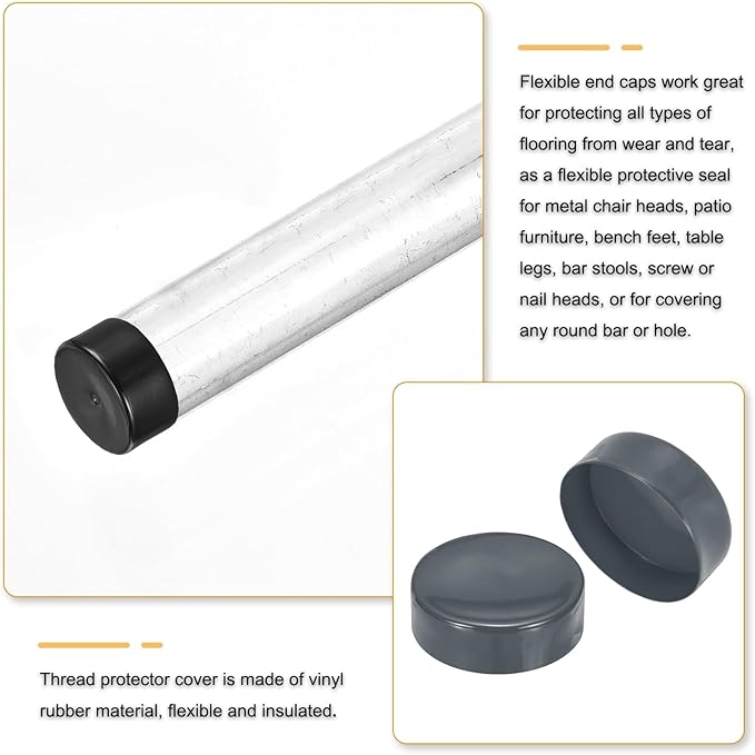 uxcell 4pcs Rubber End Caps 150mm(5 15/16 Inch) ID x 80mm(3 1/8 Inch) H Vinyl Round End Cap Cover Screw Thread Protectors Dark Grey