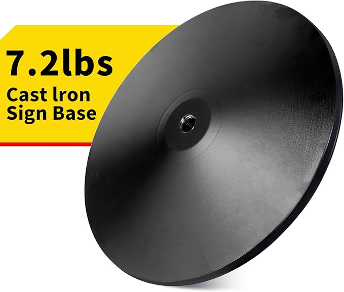 Heavy Duty Cast Iron Sign Post With 12" Diameter Bottom Round Base, 48" Movable Stand for Hanging Signs