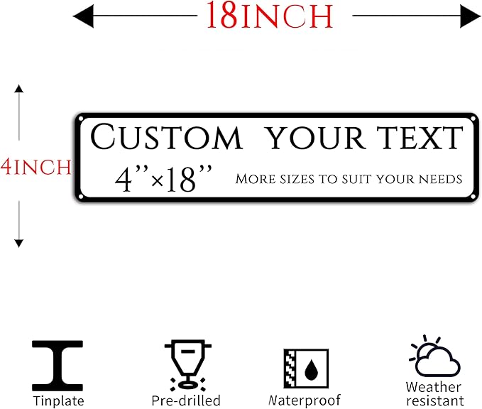 Custom Sign, Custom Indoor/Outdoor Decorative Sign，Aluminum Weatherproof Metal Sign Multiple Sizes, Customize for school,supermaket, Business, Workplace, office, Home, Delivery Signs(4 * 18 Inch)