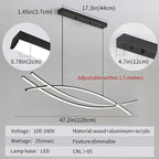 Modern Chandelier, Linear Pendant Light LED Dimmable Hanging Light Fixture, 3000K-6500K with Remote Control (Black, 47IN)