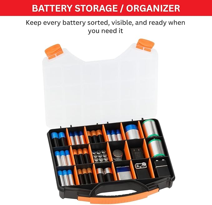 Andalus Tools Organizer Box, Small Parts Storage 18-Compartment Portable Hardware Organizer Removable Plastic Dividers for Screws, Nuts, Bolts, Nails – Orange (2 Pack, 12.75" x 10" x 1.75")