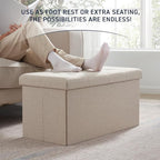 Ornavo Home 30 inch Folding Storage Ottoman with Large Storage, Foot Rest, Bedroom Bench - Beige