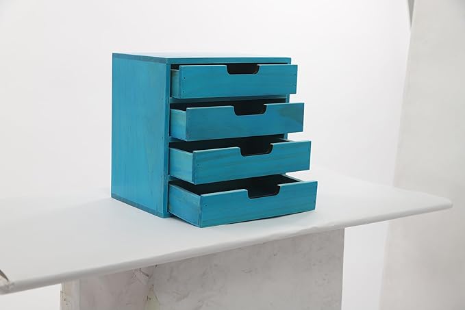 4-piece Drawer Cabinet, Organizer Sorter Container Keeper Unit Storage Box Stackable Chest Divider Shelf System with 10 Drawers & 4 Stackable Units for Home Office Study Room Dorm Bedroom(Blue)