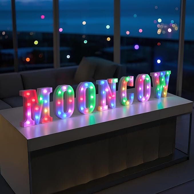 mooncow Rechargeable Light Up Letters,Colorful Marquee Letters with Remote,Gift Wrap Gifts,Bedroom Home Bar Party Decor (V)